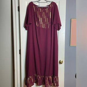 SHEIN 4X MODELY PLUS GOLD ARGYLE RUFFLE HEM MAXI DRESS